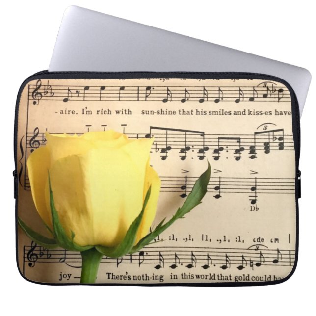 Sheet Music Yellow Rose Laptop Sleeve (Front)