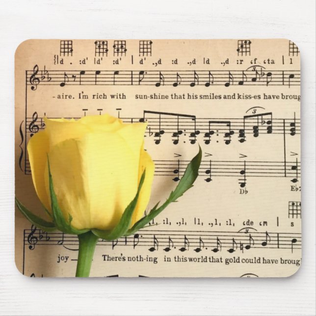 Sheet Music Yellow Rose Mouse Pad (Front)
