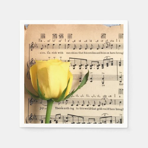 Sheet Music Yellow Rose Napkins