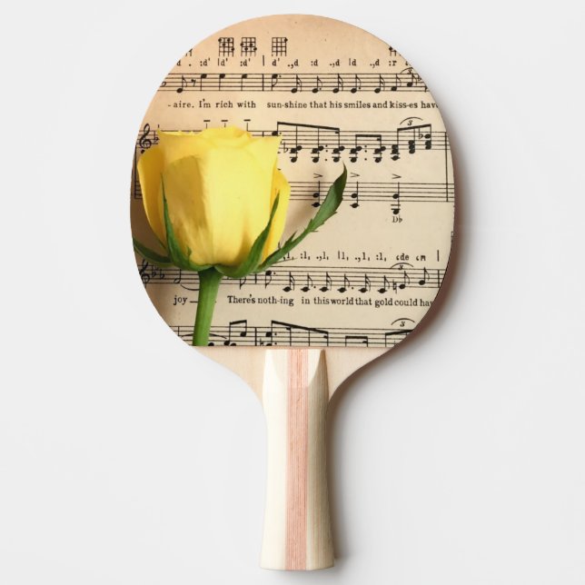 Sheet Music Yellow Rose Ping Pong Paddle (Front)