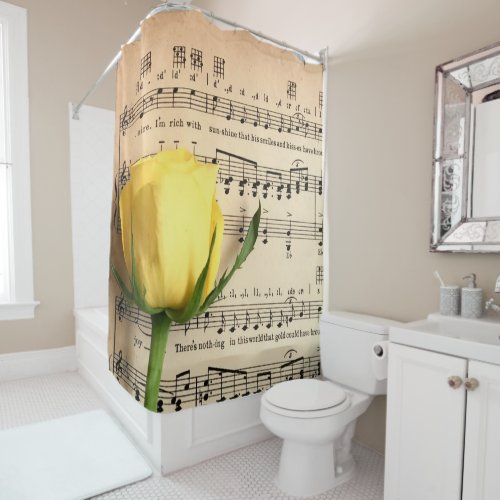 Sheet Music Yellow Rose Shower Curtain