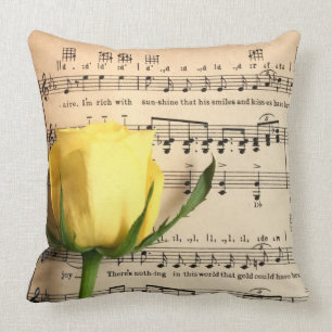 Sheet Music Yellow Rose Throw Pillow