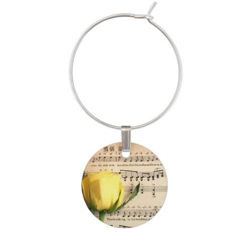 Sheet Music Yellow Rose Wine Charm