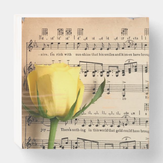 Sheet Music Yellow Rose Wooden Box Sign (Front Horizontal)