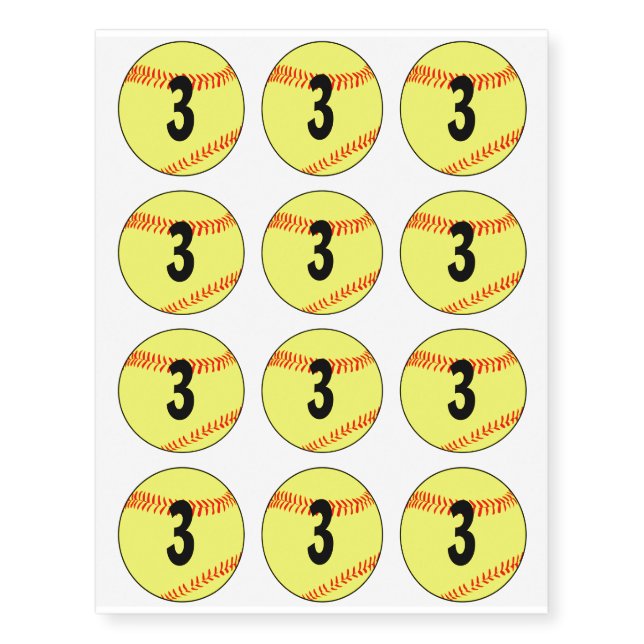 Sheet of 12 Custom Softball Temporary Tattoos (Front)