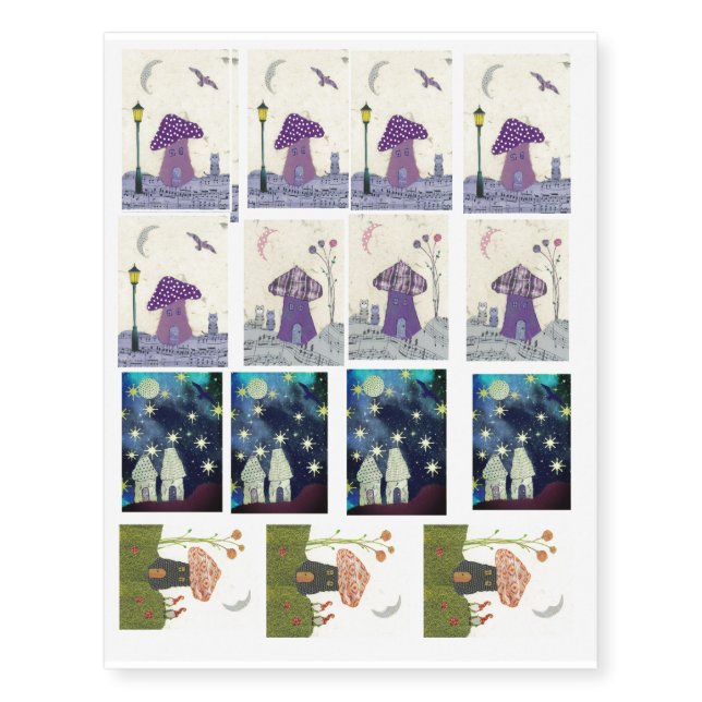 Sheet of 15 Fanciful Temporary Tattoos (Front)