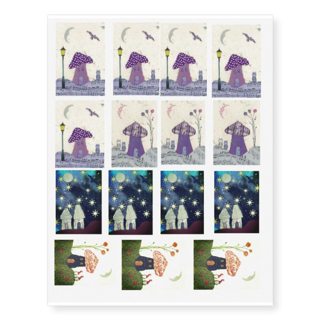 Sheet of 15 Fanciful Temporary Tattoos (Front)