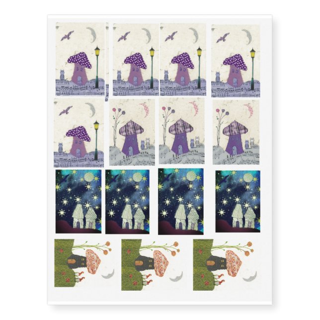 Sheet of 15 Fanciful Temporary Tattoos (Front)