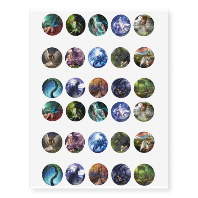 Sheet of 24 Fantasy Tales Temporary Tattoos (Front)