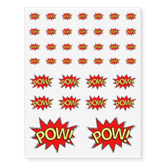 Sheet of 38 - POW! Superhero Comic Book Temporary Tattoos