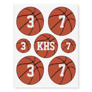 Sheet of 7 Basketball Custom Jersey Number/Letters Temporary Tattoos