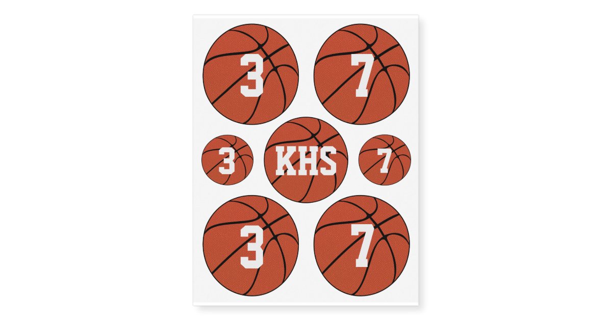 Sheet Of 7 Basketball Custom Jersey Number Letters Temporary