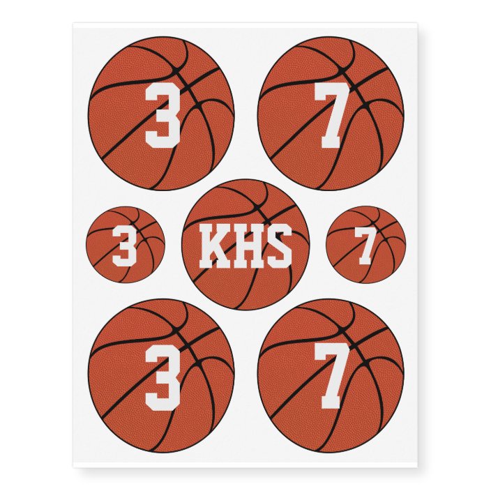 Sheet Of 7 Basketball Custom Jersey Number Letters Temporary