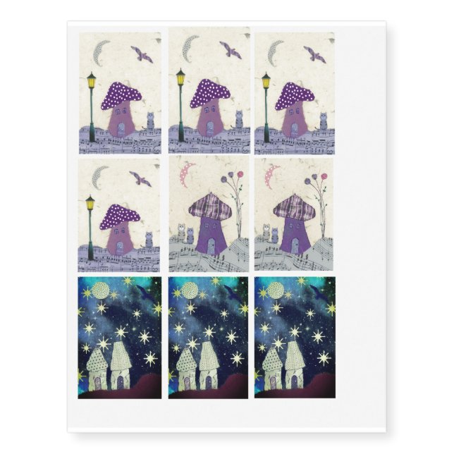 Sheet of Nine Fanciful Temporary Tattoos (Front)