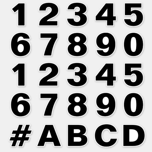 Sheet of Numbers in Black and White Stickers