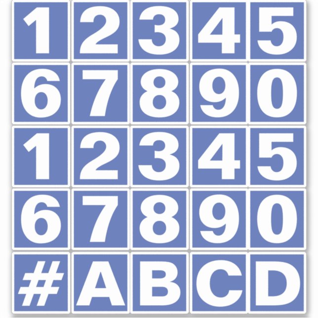 Sheet of Numbers in Blue and White Stickers (Front)