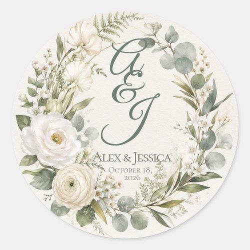 Sheet:Personalized Botanical Watercolor Envelope  Classic Round Sticker