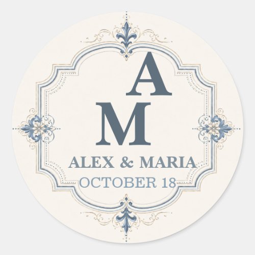 Sheet:Personalized Dusty Blue Monogram Wedding  Classic Round Sticker