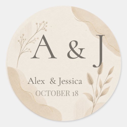 Sheet:Personalized Neutral Beige Wedding Envelope Classic Round Sticker