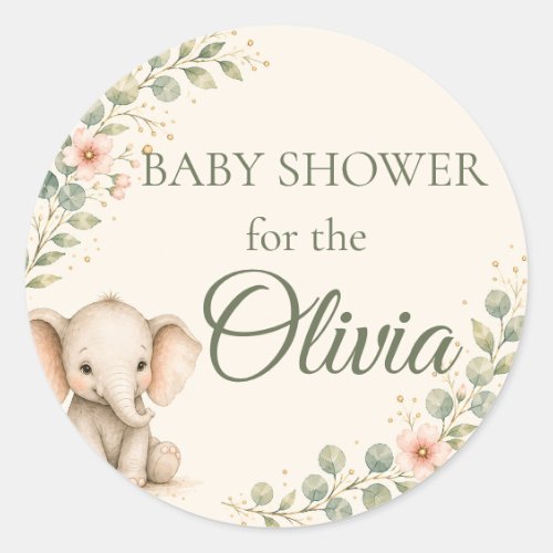 Sheet: Watercolor Elephant Baby Shower Seal