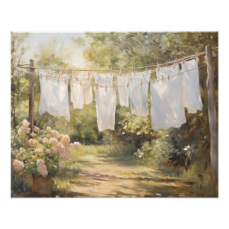 Sheets Hanging on Clothesline Laundry Room Print