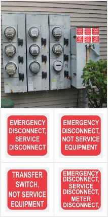 CLICK THE IMAGES for Sheets of 6 Emergency/Service Disconnect Stickers
