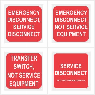 Sheets of six, 3 inch x 3inch Emergency Disconnect Stickers. CLICK THE IMAGE for more details.