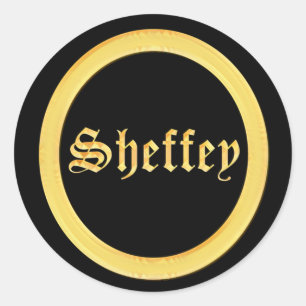 Sheffey Fonts - Black and Gold Monogram Classic Round Sticker