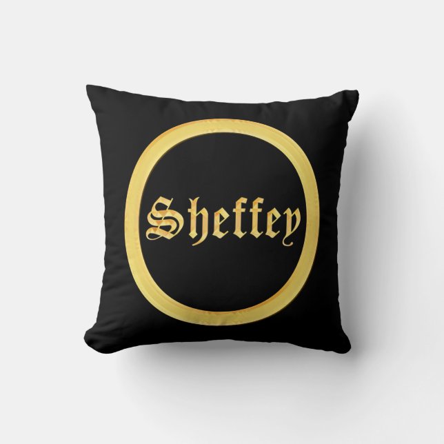 Sheffey Fonts - Black and Gold Throw Pillow (Front)