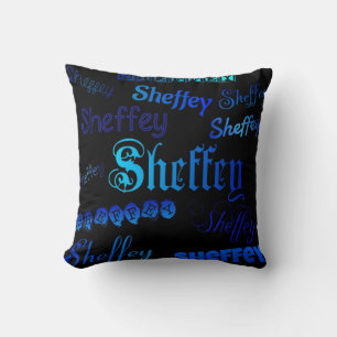 Sheffey Fonts - Blue on Black throw pillow