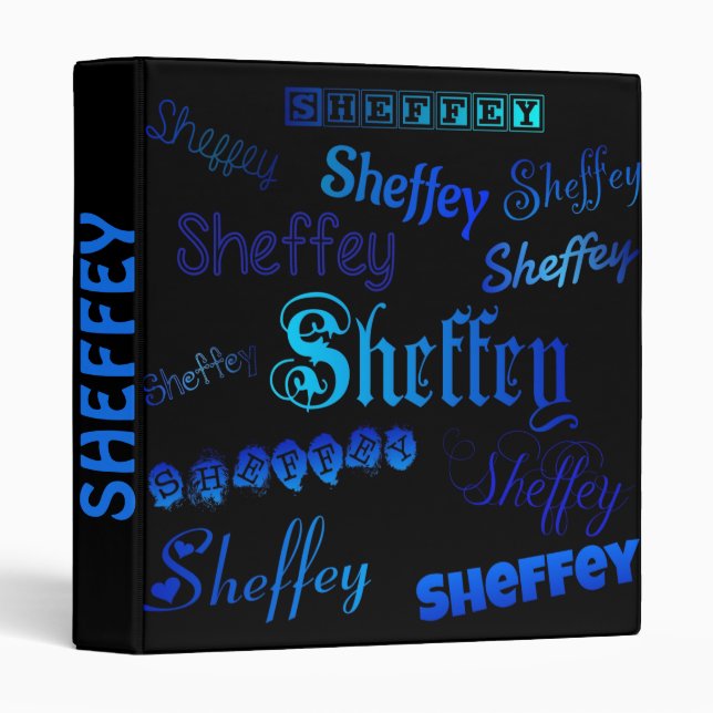 Sheffey fonts in Shades of Blue On Black Binder (Front/Spine)