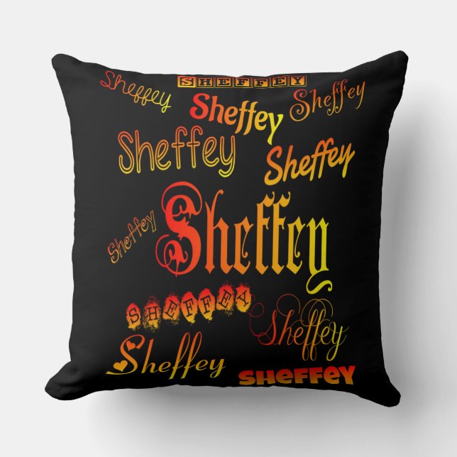 Sheffey Fonts - Orange, Red and Yellow Throw Pillow (Front)