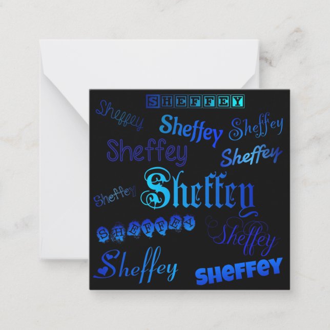 Sheffey Fonts - Shades of Blue on Black Note Card (Front)