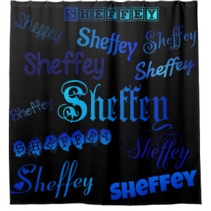 Sheffey Fonts - Shades of Blue on Black shower Shower Curtain