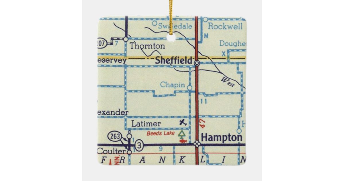 Sheffield IA Vintage Map Ceramic Ornament Zazzle
