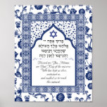 Shehecheyanu Hebrew English Moroccan Blue Art Poster