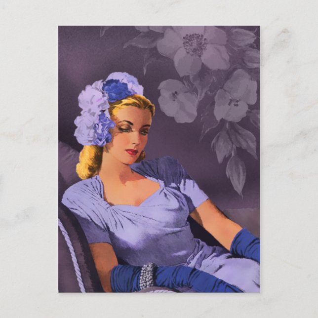 Sheila - 1940s Evening Wear in Lavender and Mauve Postcard (Front)