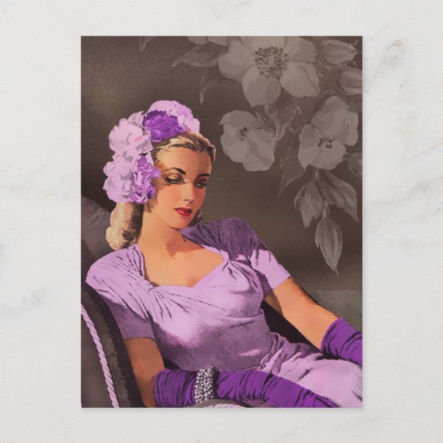 Sheila - 1940s Evening Wear in Lilac and Taupe Postcard (Front)