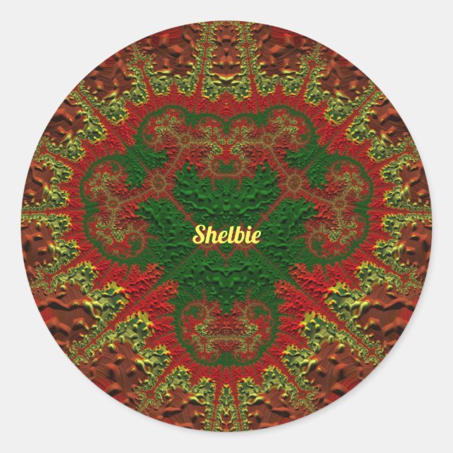 SHELBIE PRETTY 3D! Gold, Red and Green ~  Classic Round Sticker (Front)
