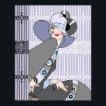 Shelby, 1920s Art Deco Lady in Mauve and Gray Poster<br><div class="desc">Shelby is seated in front of and next to a beautiful set of art deco ironwork fences. She wears a simple hat,  pulled down over one eye,  and a colorful dress and jacket with matching jewelry.</div>