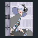 Shelby, 1920s Art Deco Lady in Mauve and Gray Poster<br><div class="desc">Shelby is seated in front of and next to a beautiful set of art deco ironwork fences. She wears a simple hat,  pulled down over one eye,  and a colorful dress and jacket with matching jewelry.</div>