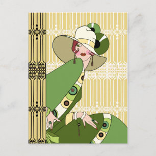 Shelby, 1920s Art Deco Lady in Yellow and Olive Postcard