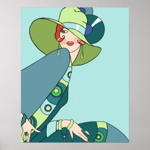 Shelby, 1920s Lady in Aqua and Teal Poster