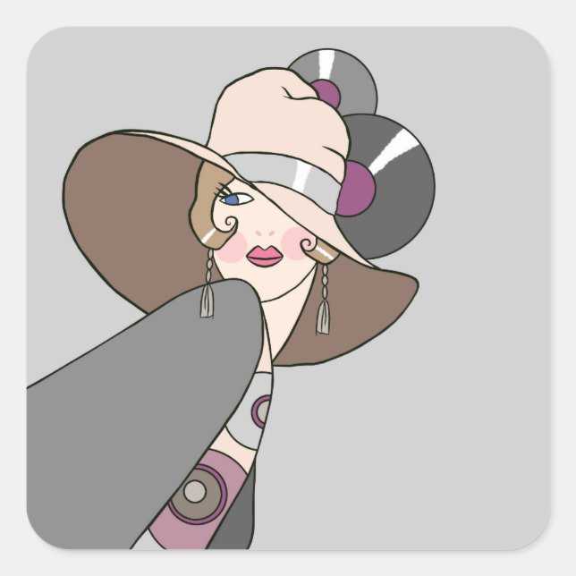 Shelby, 1920s Lady in Gray and Rose Square Sticker (Front)
