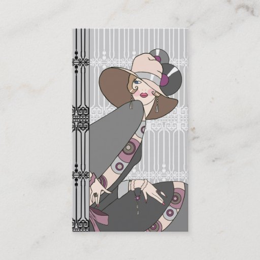 Customizable Shelby, 1930s Lady in Gray and Rose Business Cards