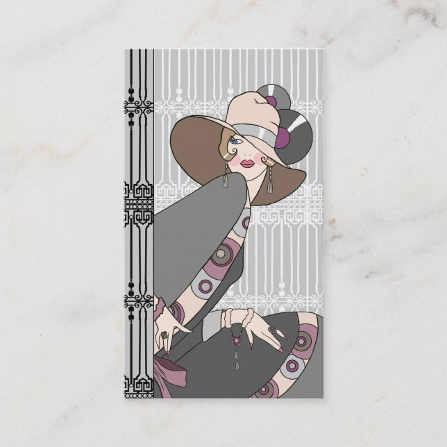Shelby, 1930s Lady in Gray and Rose Business Card (Front)