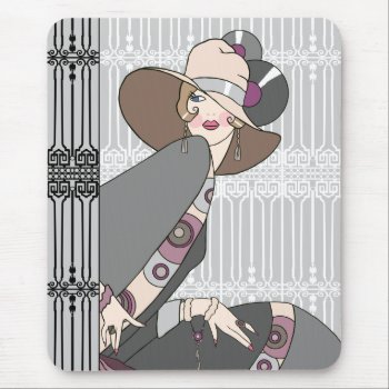 Shelby  1930s Lady In Gray And Rose Mouse Pad by metroswank at Zazzle