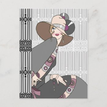 Shelby  1930s Lady In Gray And Rose Postcard by metroswank at Zazzle