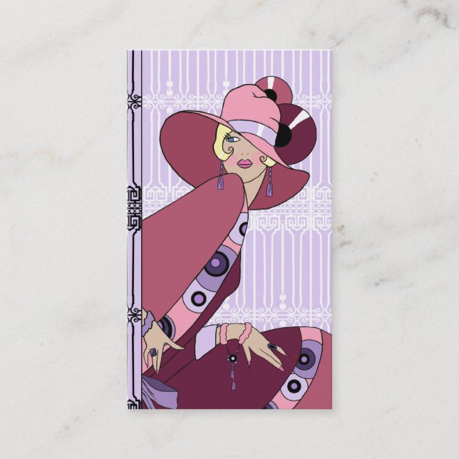 Shelby, 1930s Lady in Lavender and Wine Business Card (Front)