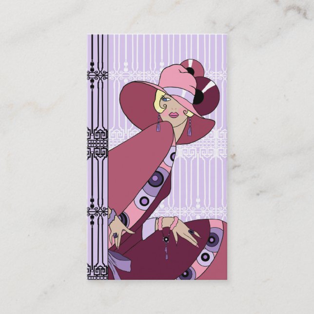Shelby, 1930s Lady in Lavender and Wine Business Card (Front)